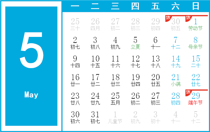 1960年5月日历